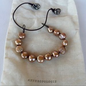 Anthropologie Pearl and Silver Leather Bracelet